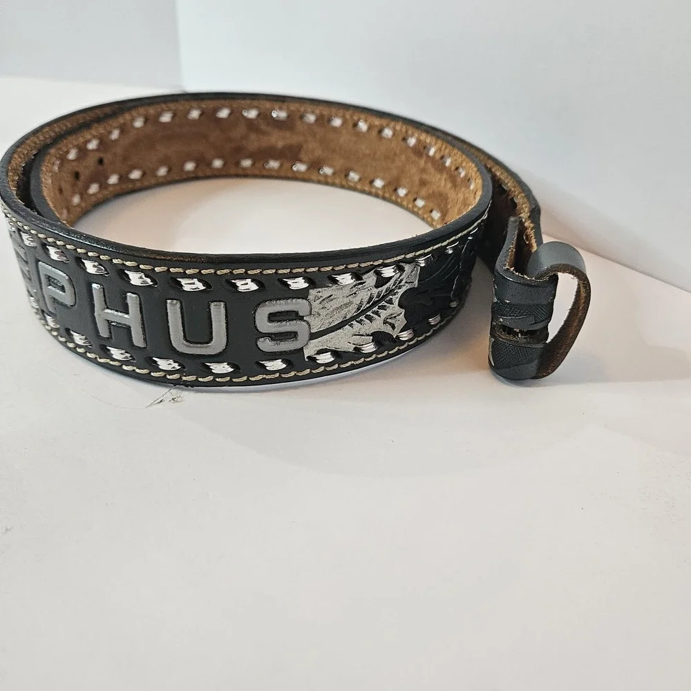 Vtg Bocephus Mallory Tooled Leather Western Cowboy Belt Black Sz 40 No Buckle